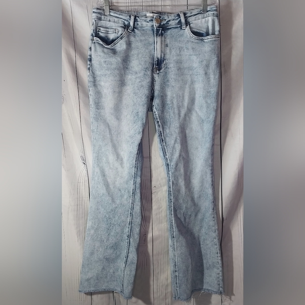 Vervet By Flying Monkey Acid Wash Flare Raw Hem Women's Jeans